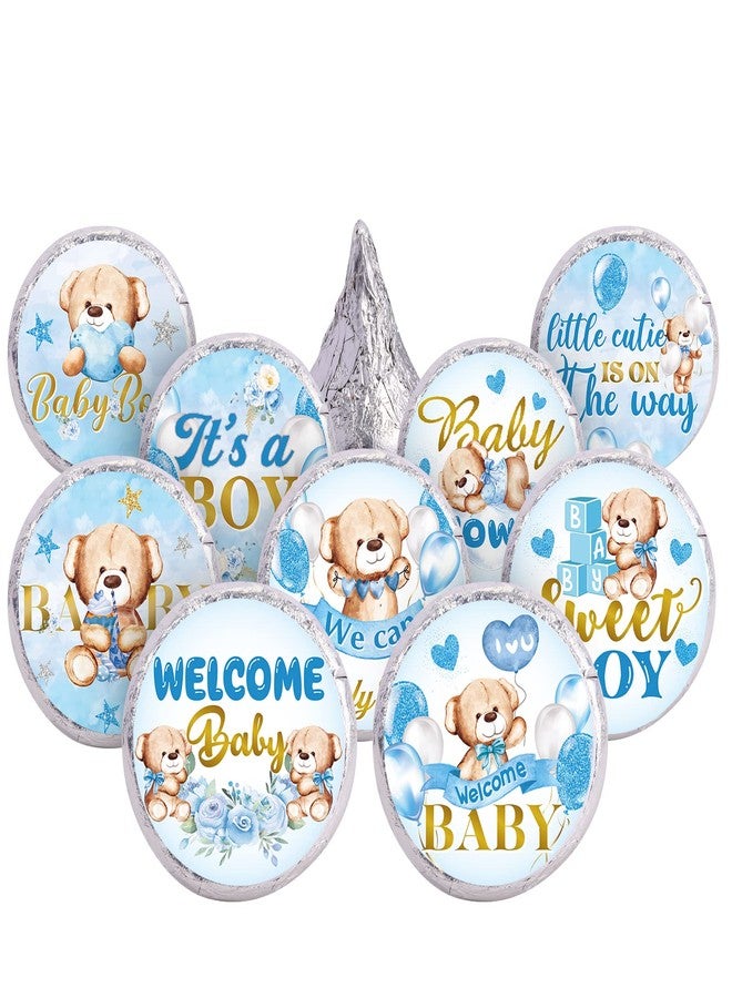 Clabby 504 Pieces Boy Girl Baby Shower Favors Stickers Mini Kisses Candy Stickers Chocolate Drop Labels Wrappers Little Cutie Baby Shower Decoration for Sprinkle Birthday Party(Blue Bear) - Image 2